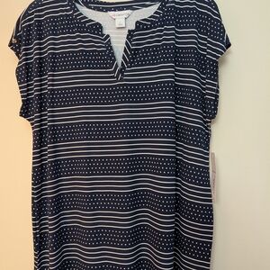 Liz Claiborne Navy and White Striped Blouse